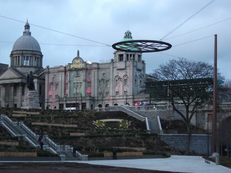 the lower level of Union Terrace Gardens, with city crest and grand staircase.