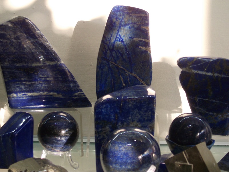 blue crystal rocks and spheres