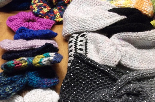 knitted bows and hats