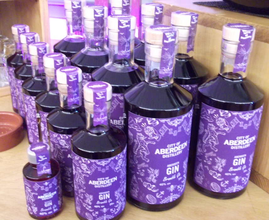 purple bottles labelled Aberdeen Gin