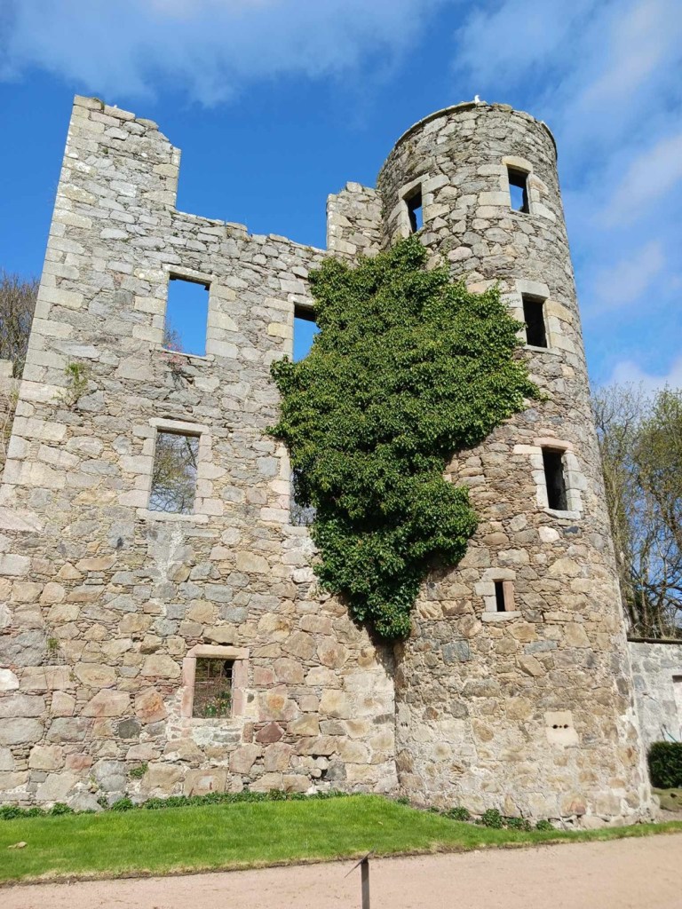 ruined castle walls with windows